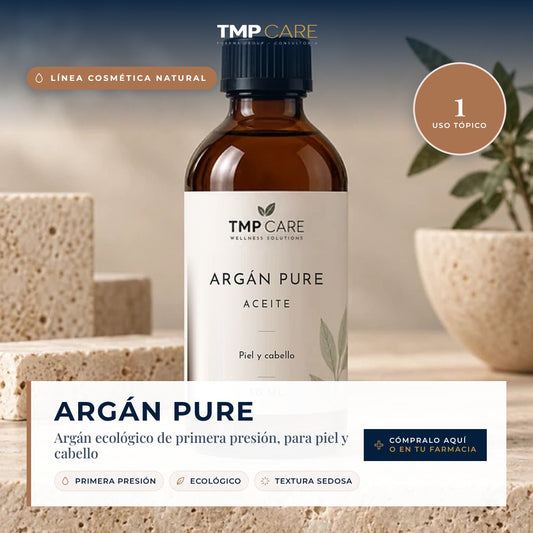 TMP CARE Argán Pure · Línea Cosmética natural: Argán ecológico de primera presión, para piel y cabello. Cómpralo aquí o en tu farmacia