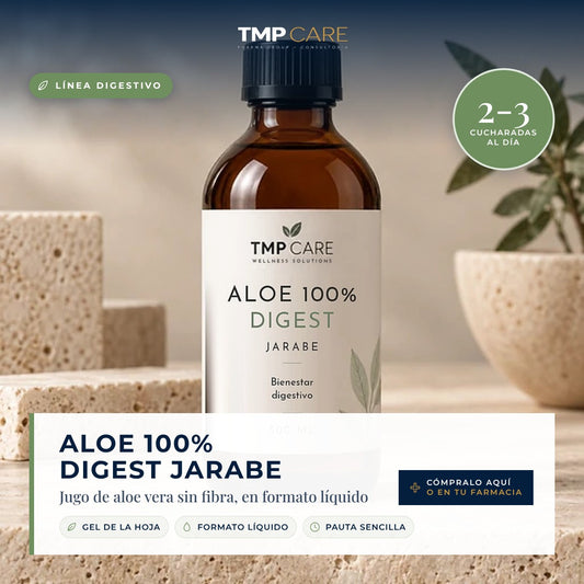 TMP CARE Aloe 100% Digest Jarabe · Línea Digestivo: Jugo de aloe vera sin fibra, en formato líquido. Cómpralo aquí o en tu farmacia