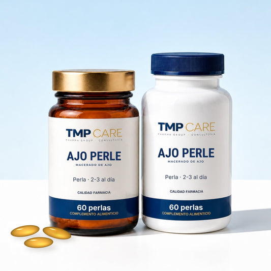 TMP CARE Ajo Perle en envase de vidrio ámbar y de PET blanco