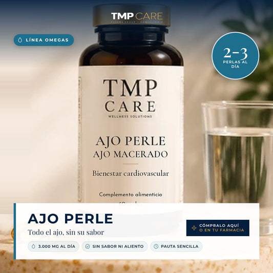 TMP CARE Ajo Perle · Línea Omegas: Todo el ajo, sin su sabor. Cómpralo aquí o en tu farmacia