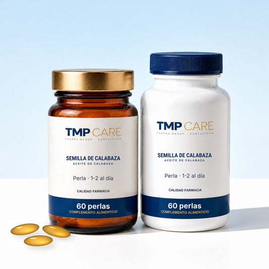 TMP CARE Semilla de Calabaza en envase de vidrio ámbar y de PET blanco
