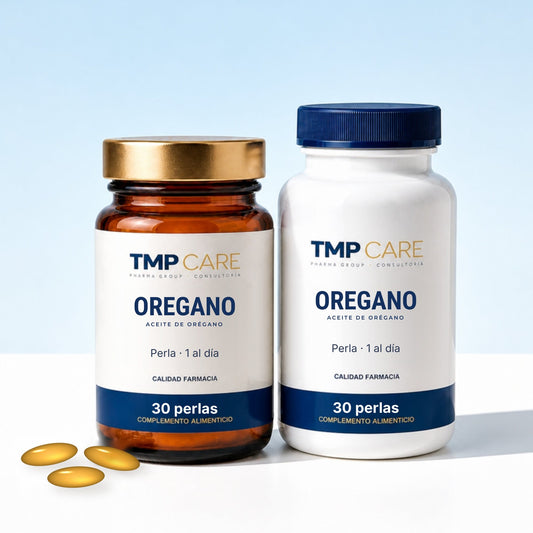 TMP CARE Oregano en envase de vidrio ámbar y de PET blanco